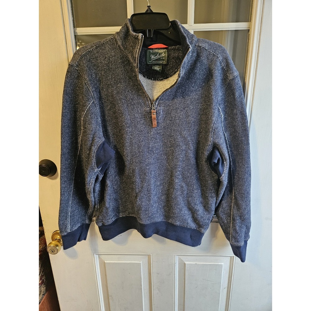 Woolrich Mens Quarter Zip Denim Look Cotton Sweater Blue S 8325